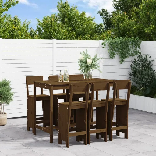 Conj. de Bar p/ Jardim Madeira Pinho Maciça Castanho-Mel (7 pcs)