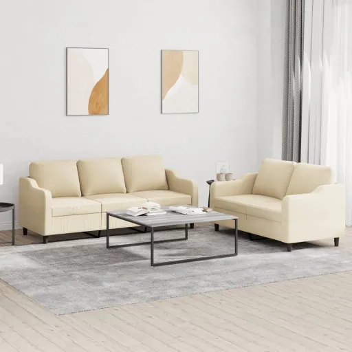 Conjunto de Sofás com Almofadões Tecido Cor Creme (2 pcs)
