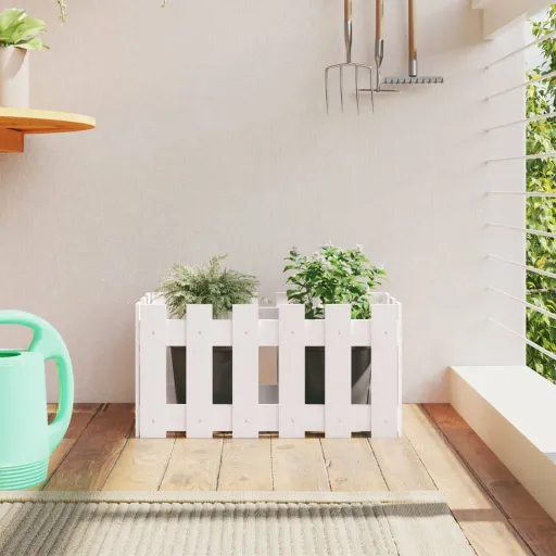 Vaso de Jardim c/ Design Cerca 60x30x30 cm Pinho Maciço Branco