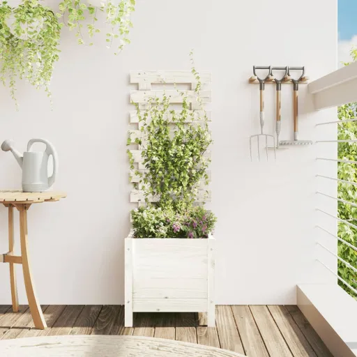 Vaso de Jardim c/ Suporte 39x39,5x114 cm Pinho Maciço Branco