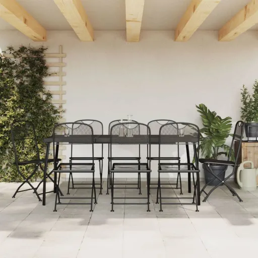 Conjunto de Jantar para Jardim Rede de Metal Antracite (9 pcs)