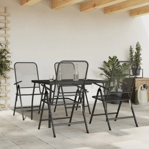 Conjunto de Jantar para Jardim Rede de Metal Antracite (5 pcs)
