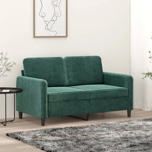 Sofá de 2 Lugares 120 cm Veludo Verde-Escuro