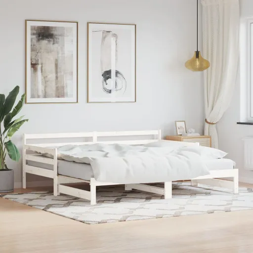 Sofá-Cama com Gavetão 90x190 cm Madeira de Pinho Maciça Branco