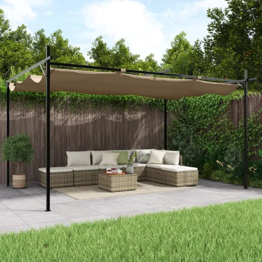 Pérgola com Toldo Retrátil 395x292x230 cm Cor Cinza-Acastanhado