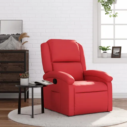 Poltrona Reclinável Couro Artificial Vermelho