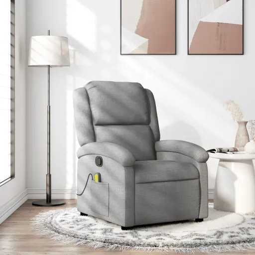 Poltrona de Massagens Reclinável Tecido Cinzento-Claro