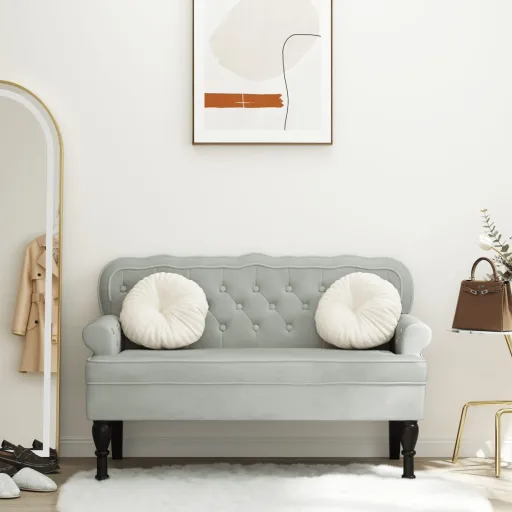 Banco com Encosto Cinza Claro 119,5x64,5x75 cm Veludo