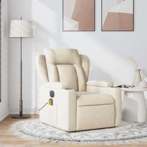 Poltrona de Massagens Reclinável Tecido Cor Creme