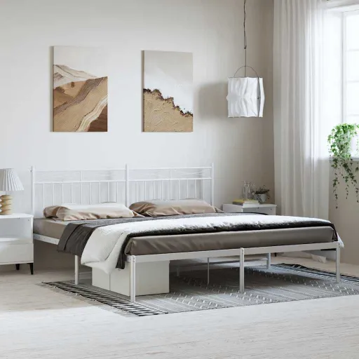 Estrutura de Cama com Cabeceira 183x213 cm Metal Branco