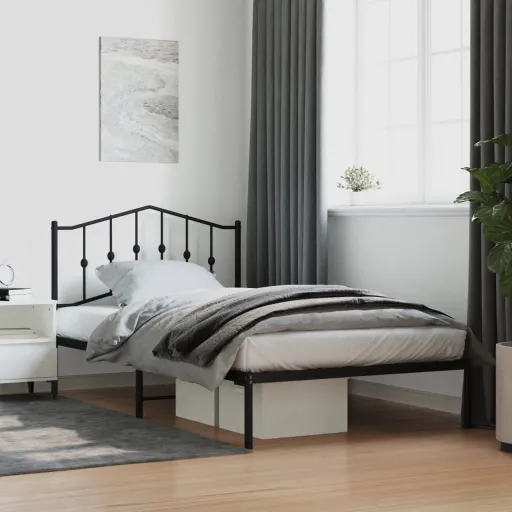 Estrutura de Cama com Cabeceira 107x203 cm Metal Preto