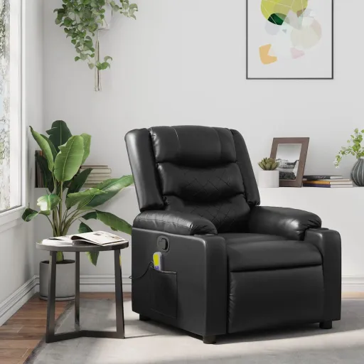 Poltrona de Massagens Reclinável Couro Artificial Preto