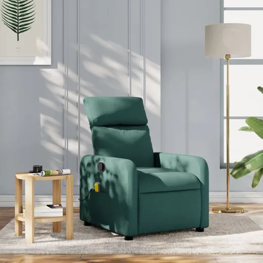 Poltrona de Massagens Reclinável Tecido Verde-Escuro