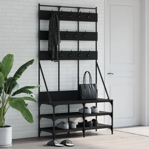 Bengaleiro c/ Arrumação de Calçado 100x40x184 cm Preto
