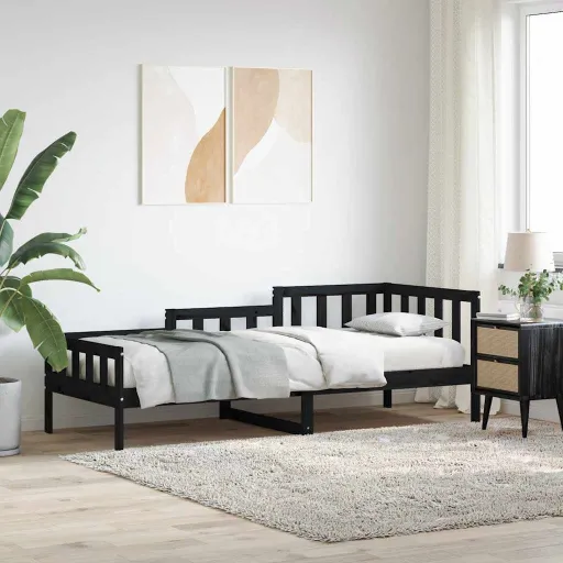 Sofá-Cama 80x200 cm Madeira de Pinho Maciça Preto