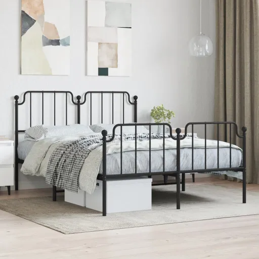 Estrutura de Cama com Cabeceira e Pés 140x200 cm Metal Preto