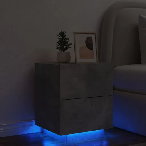 Mesa de Cabeceira c/ Luzes LED Derivados Madeira Cinza Cimento