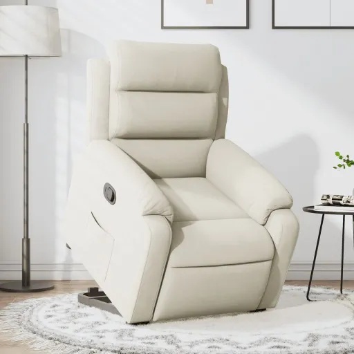 Poltrona Reclinável Elevatória Veludo Cor Creme