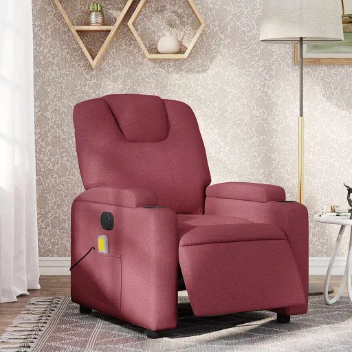 Poltrona Reclinável de Massagens Elétrica Tecido Vermelho Tinto