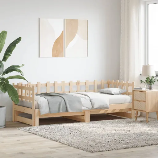 Sofá-Cama de Puxar 2x(90x200) cm Madeira de Pinho Maciça