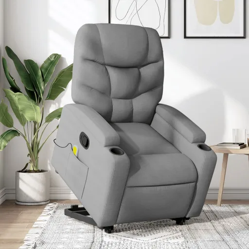 Poltrona Reclinável Massagens Tecido Cinzento-Claro