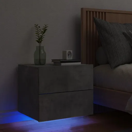 Mesa de Cabeceira de Parede com Luzes LED Cinzento Cimento