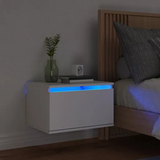 Mesa de Cabeceira de Parede com Luzes LED Branco