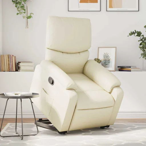 Poltrona Reclinável de Massagens Couro Artificial Cor Creme