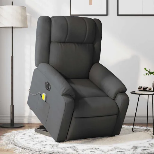Poltrona Elétrica Elevatória Massagens Tecido Cinzento-Escuro