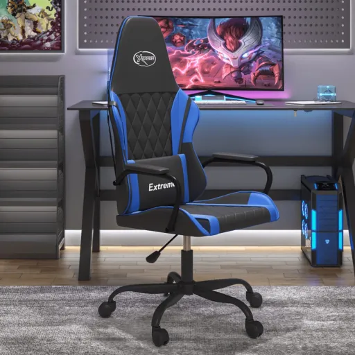 Cadeira Gaming de Massagens Couro Artificial Preto e Azul