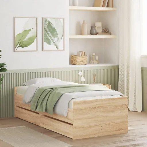 Estrutura de Cama com Gavetas 90x200 cm Carvalho Sonoma