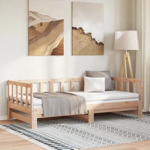 Sofá-Cama com Gavetão 90x200 cm Madeira de Pinho Maciça
