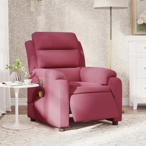 Poltrona de Massagens Reclinável Elétrica Veludo Vermelho Tinto