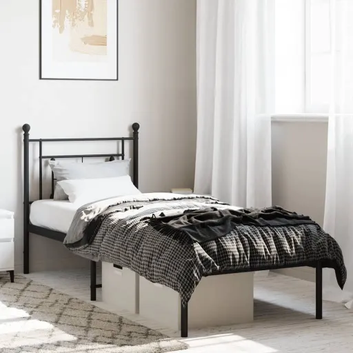 Estrutura de Cama Metal s/ Colchão c/ Cabeceira 75x190 cm Preto