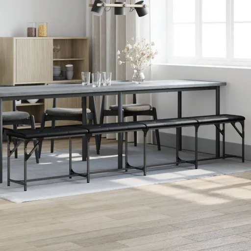 Banco de Jantar 248x32x45 cm Aço e Couro Artificial Preto