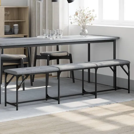 Banco de Jantar 186x32x45 cm Aço e Tecido Cinzento-Claro