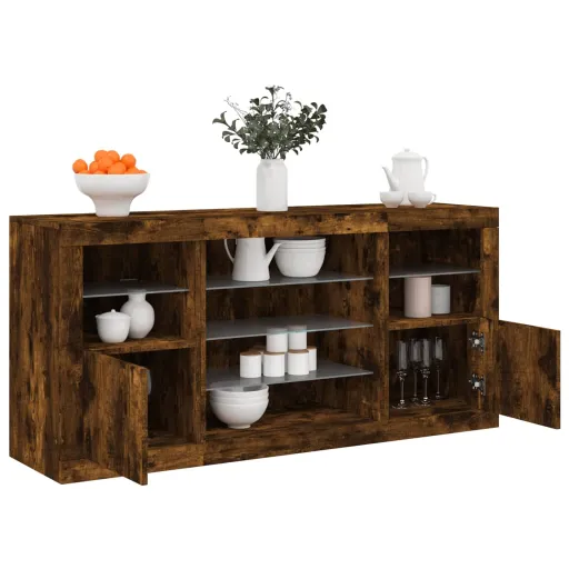 Aparador com Luzes LED 142,5x37x67 cm Carvalho Fumado