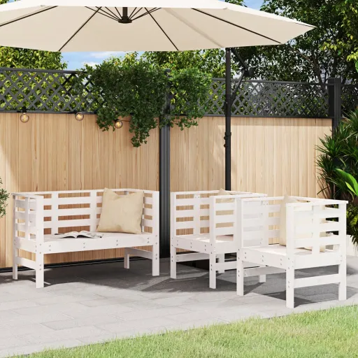 Conjunto Lounge de Jardim Madeira de Pinho Maciça Branco (3 pcs)
