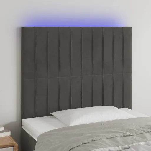 Cabeceira de Cama c/ LED Veludo 100x5x118/128 cm Cinza-Escuro