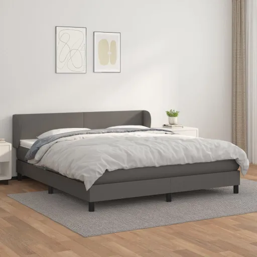 Cama com Molas/Colchão 160x200 cm Couro Artificial Cinzento