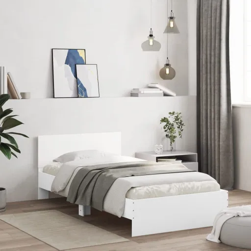 Estrutura Cama c/ Cabeceira 100x200 cm Derivados Madeira Branco