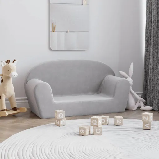 Sofá Infantil de 2 Lugares Pelúcia Macia Cinzento-Claro