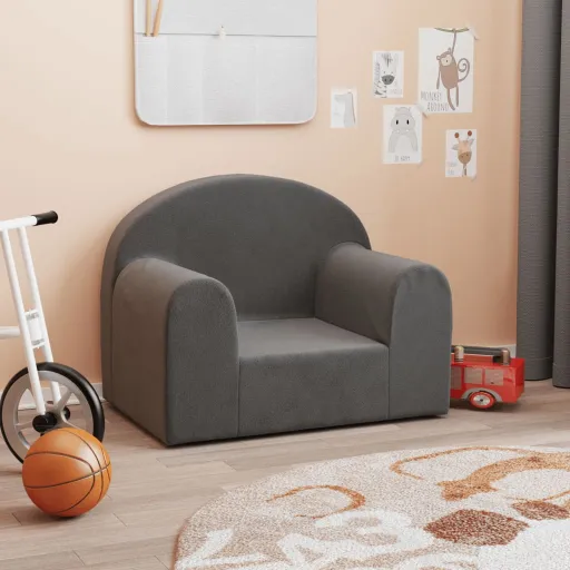 Sofá Infantil Pelúcia Macia Antracite