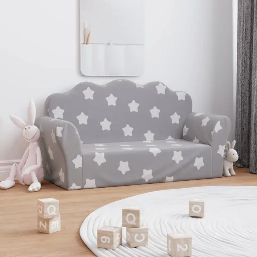 Sofá Infantil de 2 Lugares c/ Estrelas Pelúcia Cinzento-Claro
