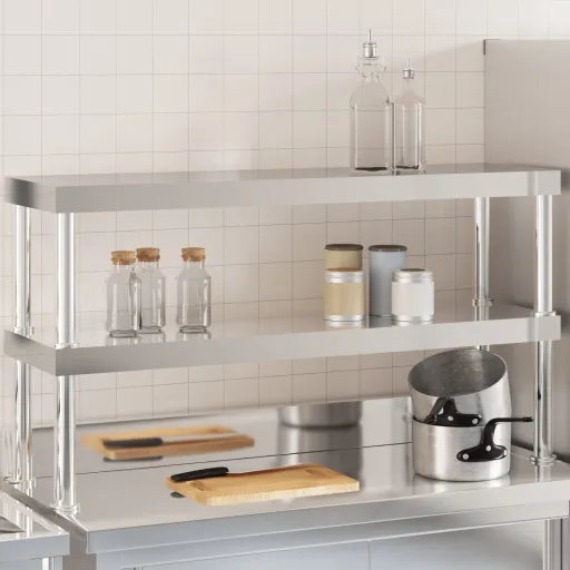 Unidade 2 Prateleiras p/ Mesa Trabalho 110x30x65 cm Aço Inox.