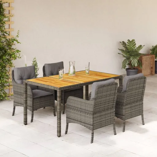 Conjunto de Jantar p/ Jardim c/ Almofadões Vime PE Cinza (5 pcs)