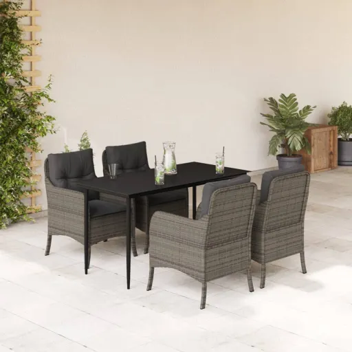 Conjunto de Jantar p/ Jardim c/ Almofadões Vime PE Cinza (5 pcs)