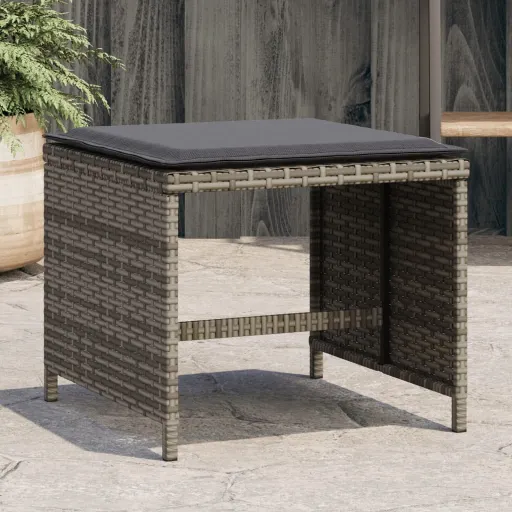 Bancos Jardim com Almofadões   41x41x36 cm Vime PE Cinzento (4 pcs)