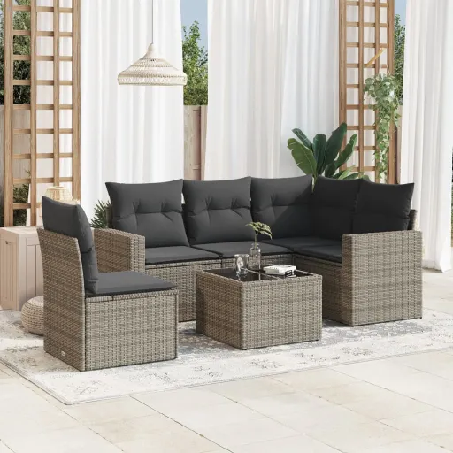 Conjunto Sofás de Jardim com Almofadões Vime Cinzento (6 pcs)