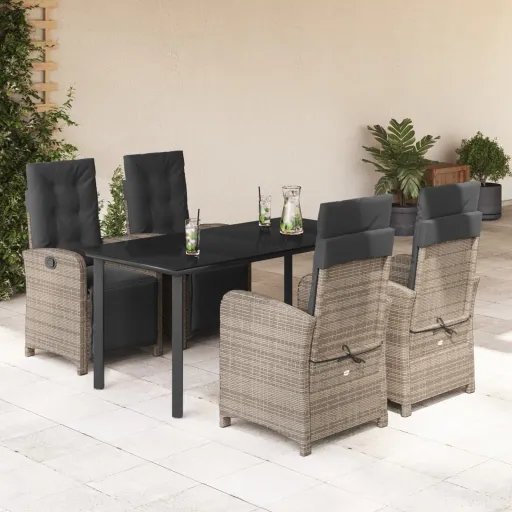 Conjunto de Jantar p/ Jardim c/ Almofadões Vime PE Cinza (5 pcs)